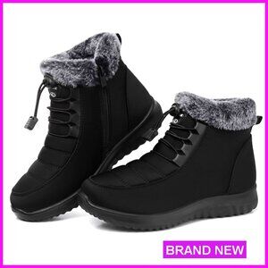 Faux Fur Lined Ankle Boots Water Resistant Zipper Snow Shoes Warm Winter
